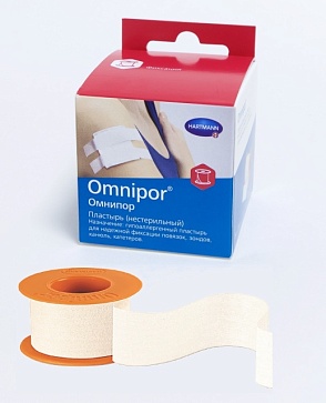 Omnipor® / Омнипор - пластырь фиксирующий из нетканного материала, с еврохолдером: 5 см х 5 м.