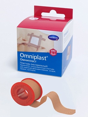 Omniplast® / Омнипласт - пластырь фиксирующий из текстильной ткани, с еврохолдером: 5 см х 5 м.